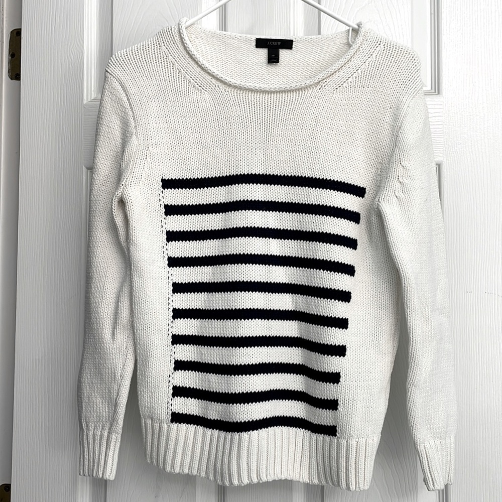 J. Crew sweater stripe navy blue creamy white preppy stretch women’s size XS